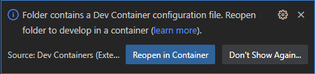 Notificación Visual Studio Code reabrir carpeta en contenedor 