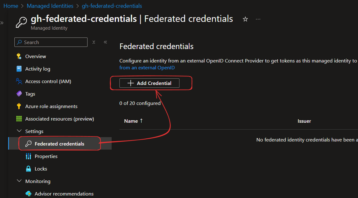 Cómo añadir federated identity credential