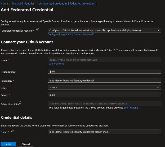 Cómo configurar GitHub federated identity credential