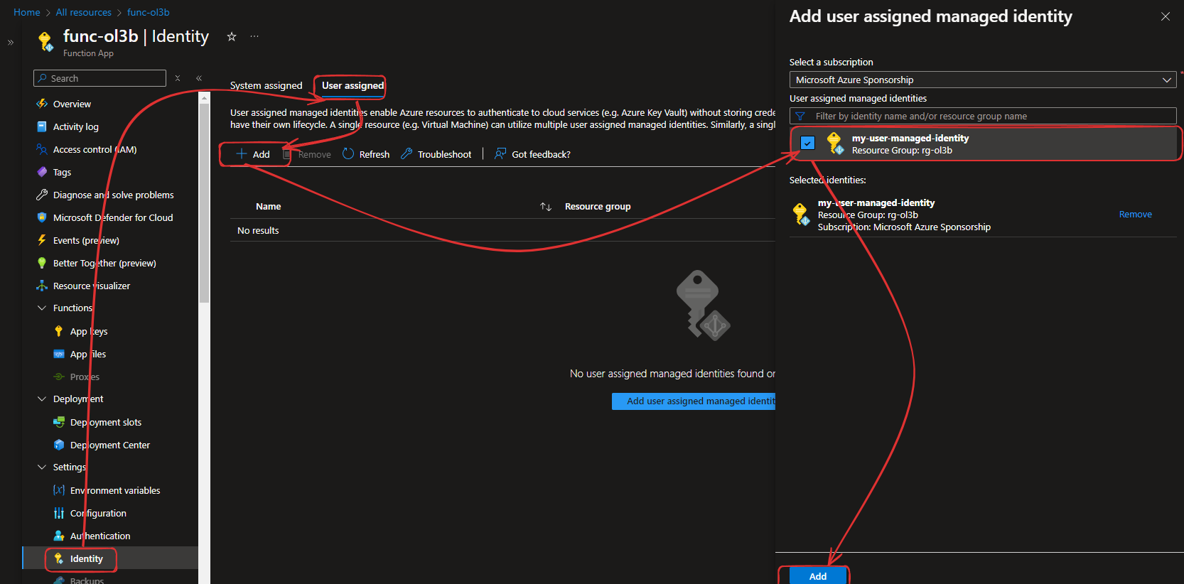 Como asignar una User Managed Identity a una Azure Functions