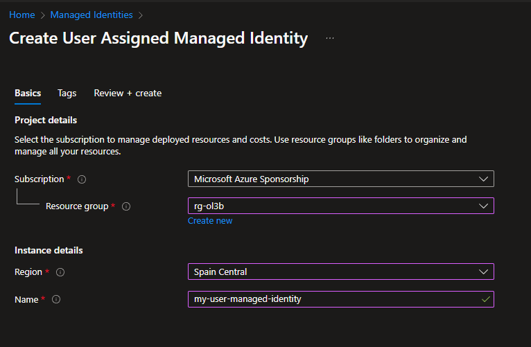 Como crear una User Managed Identity