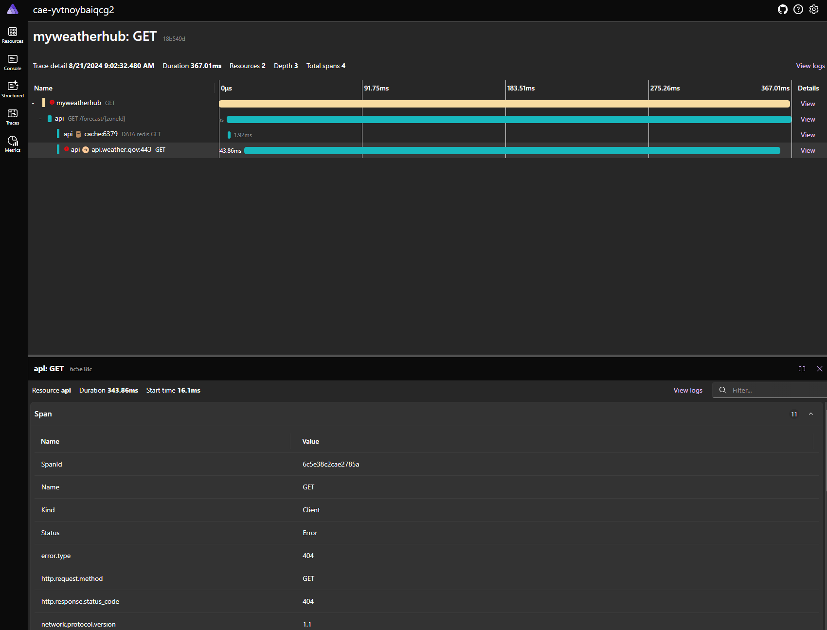 .NET Aspire deploy ACA - dashboard - traces